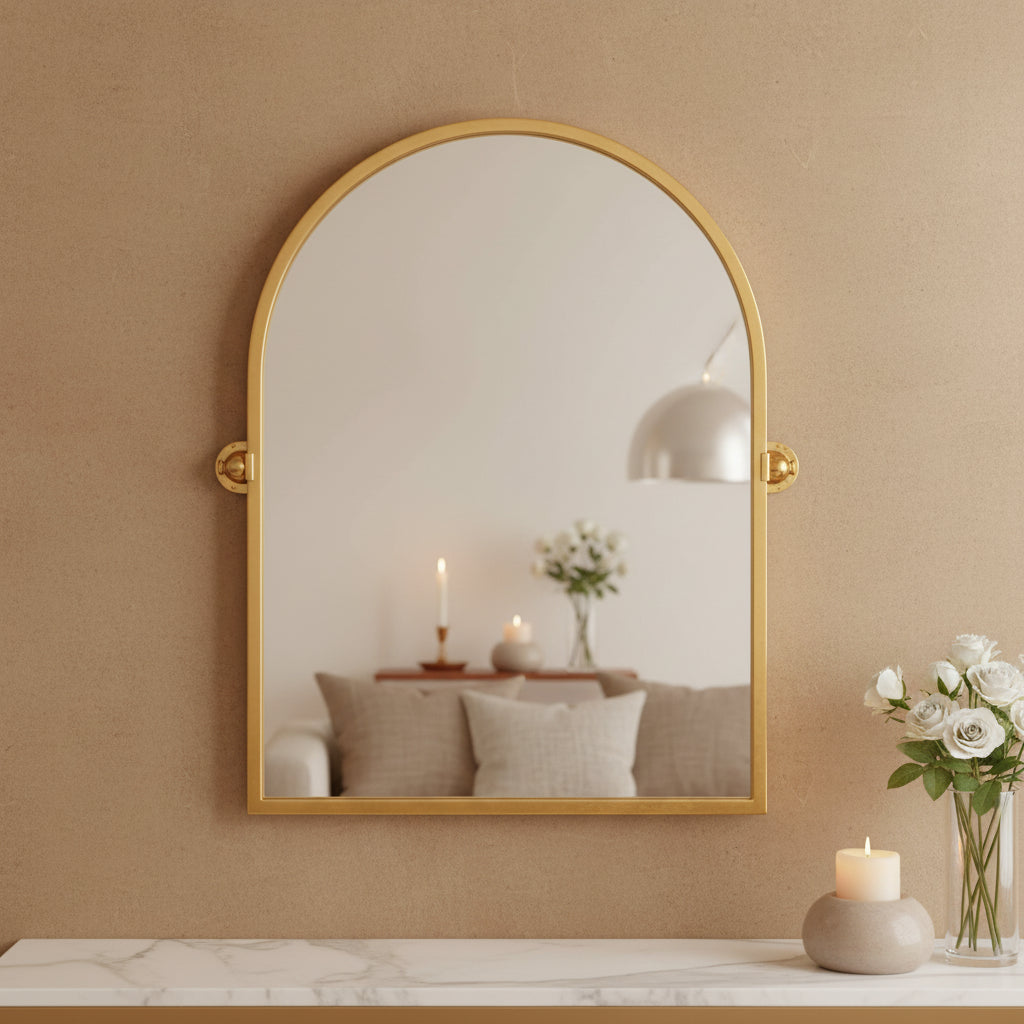 HomeRoots 36 Gold Metal Arch Tilting Framed Accent Mirror