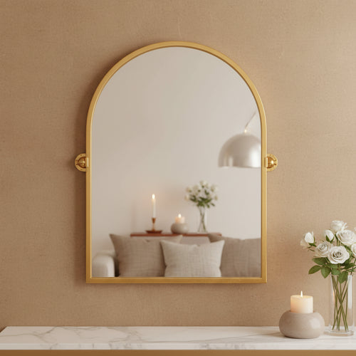 HomeRoots 36 Gold Metal Arch Tilting Framed Accent Mirror