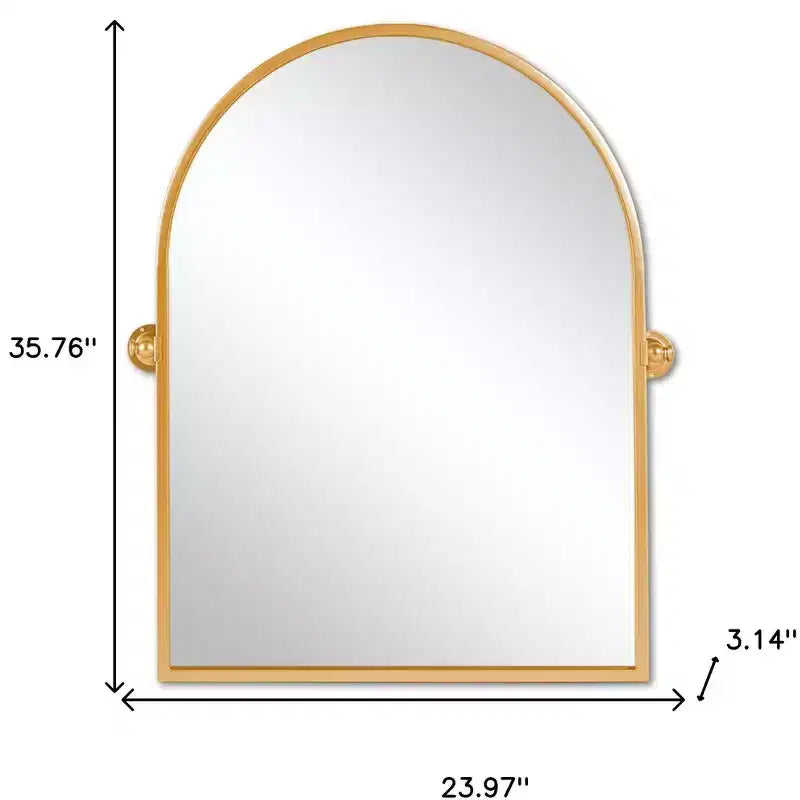 Miroir d'appoint à cadre arqué en métal doré basculant de 36 po