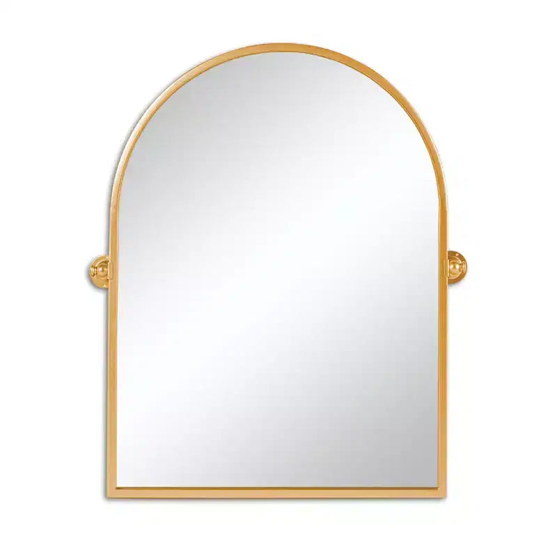 Miroir d'appoint à cadre arqué en métal doré basculant de 36 po