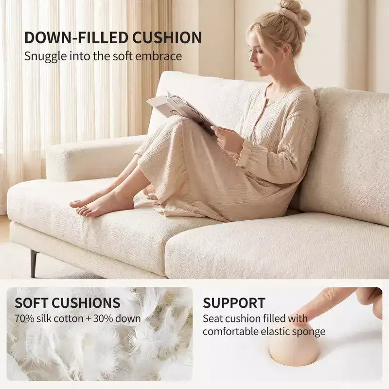 86.61 Canapé moderne 3 places en coton avec coussins de dossier garnis de duvet, meuble profond pour salon, beige Gaoyangjiaju