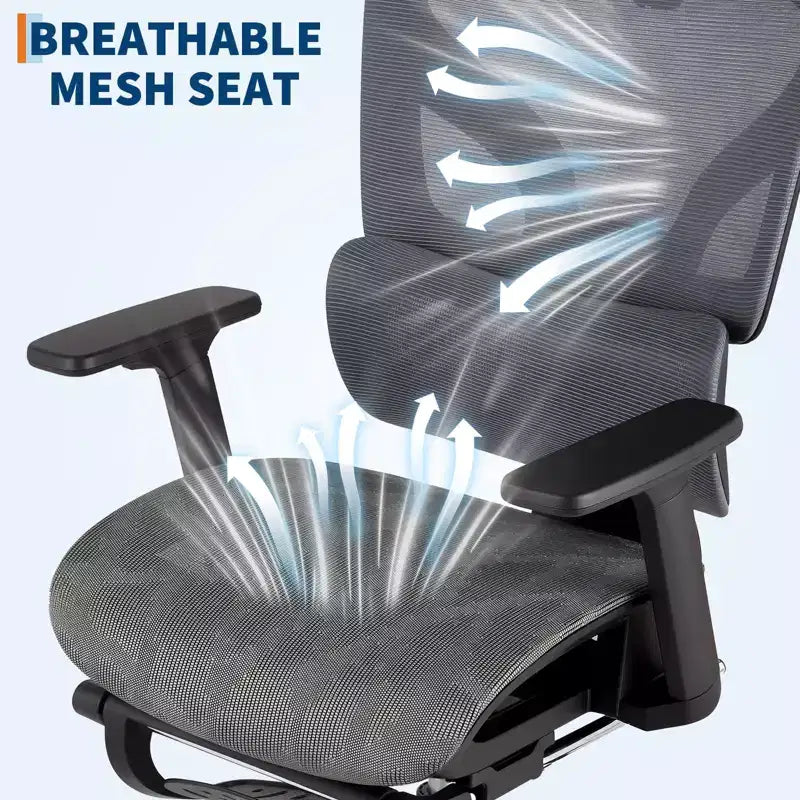 Chaise de bureau ergonomique, chaise de bureau confortable avec support lombaire haut et accoudoirs réglables en 3D, chaise pivotante pour le travail, les études, les jeux