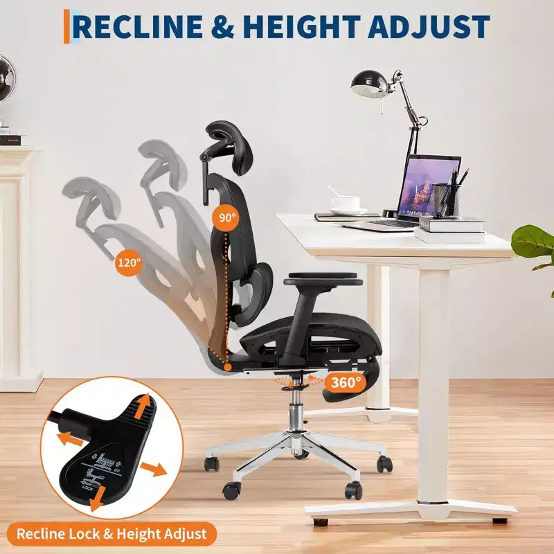 Chaise de bureau ergonomique, chaise de bureau confortable avec support lombaire haut et accoudoirs réglables en 3D, chaise pivotante pour le travail, les études, les jeux