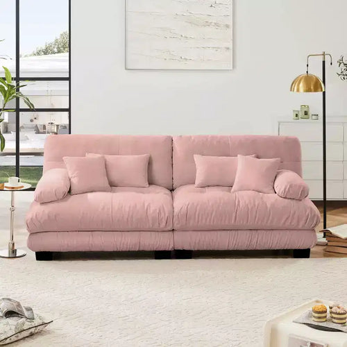 MAYEERTY Cloud 2 Seater Sofa with 2 Seat 2 Lumbar Pillows 2 Throw Pillows for Living Room Pink