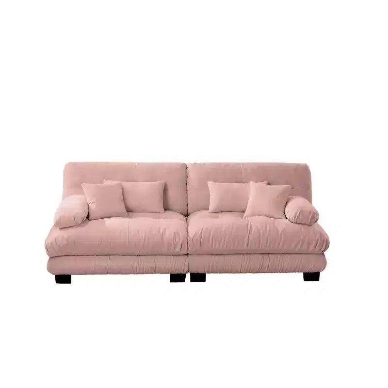 Canapé 2 places avec 2 coussins d'assise, 2 coussins lombaires, 2 coussins décoratifs pour salon rose