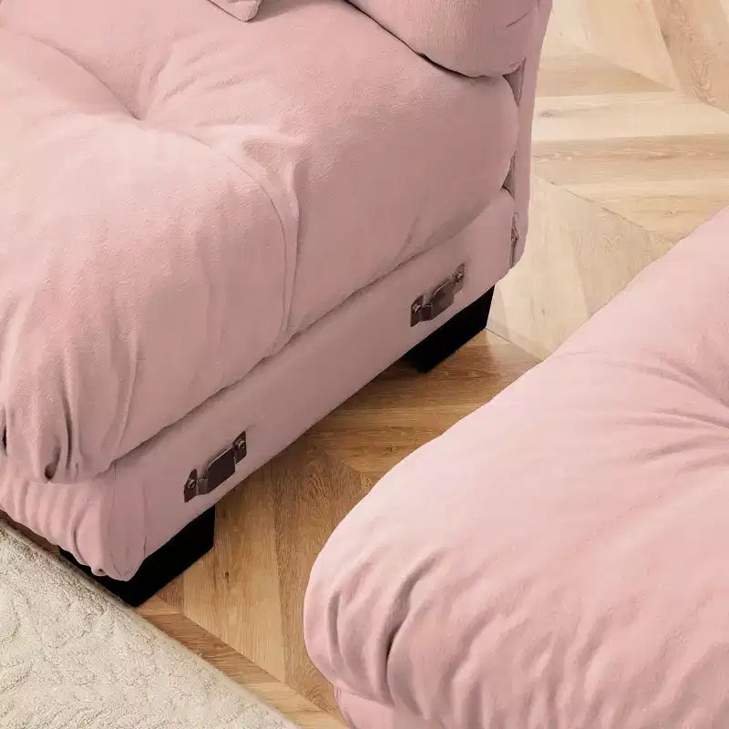 Canapé 2 places avec 2 coussins d'assise, 2 coussins lombaires, 2 coussins décoratifs pour salon rose