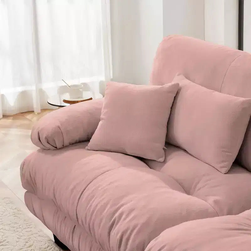 Canapé 2 places avec 2 coussins d'assise, 2 coussins lombaires, 2 coussins décoratifs pour salon rose