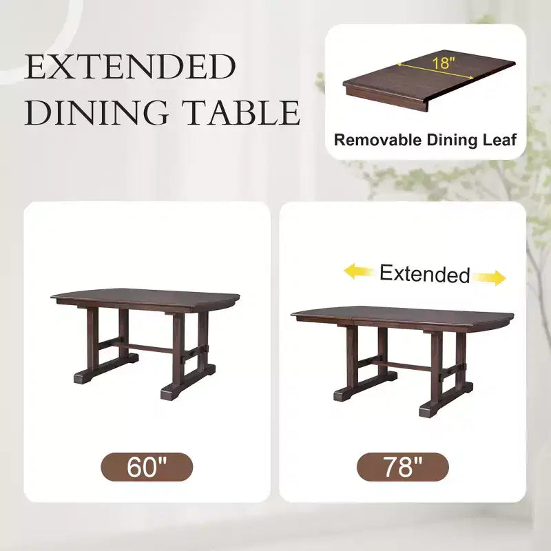 Table de salle à manger extensible de 60 à 78 po avec rallonge amovible, grande table extensible pour 4 à 8 personnes