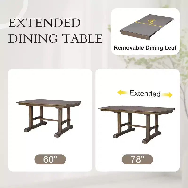 Table de salle à manger extensible de 60 à 78 po avec rallonge amovible, grande table extensible pour 4 à 8 personnes