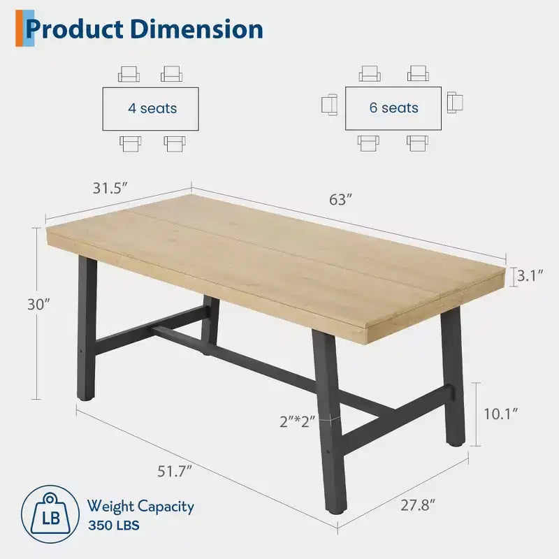 Table à manger industrielle pour 4 à 6 personnes, table de cuisine longue de 160 cm avec plateau en bois, cadre métallique robuste et finition marron rustique – table rectangulaire pour 4 places