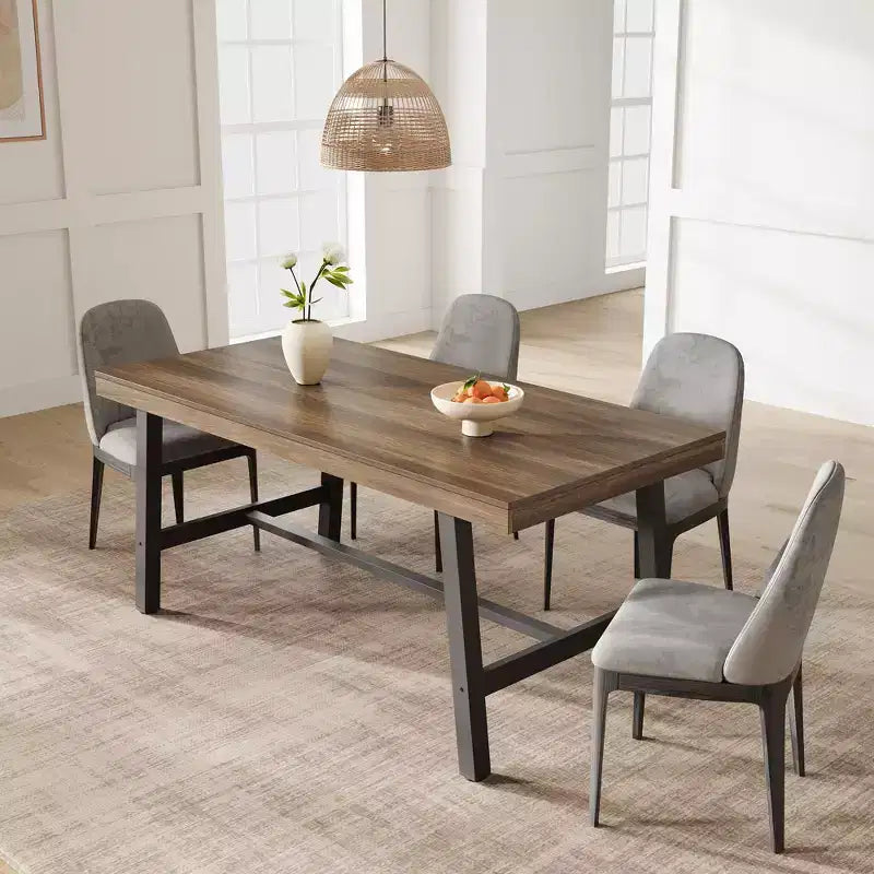 Table à manger industrielle pour 4 à 6 personnes, table de cuisine longue de 160 cm avec plateau en bois, cadre métallique robuste et finition marron rustique – table rectangulaire pour 4 places