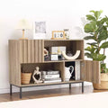 Entryway Table, Farmhouse Wooden Console Table with Storage Shelves & Metal Legs, Rustic Sideboard Buffet for Living Room Dining Room