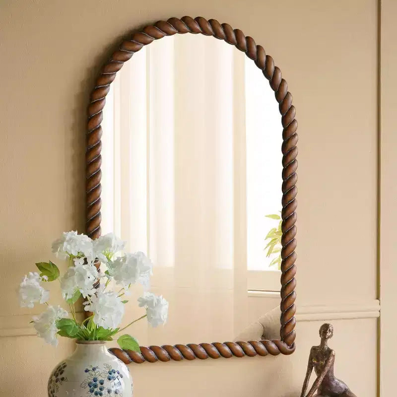 Miroir mural moderne en bois, Miroir de courtoisie marron pour salle de bain, Miroir décoratif pour salon, entrée ou chambre à coucher