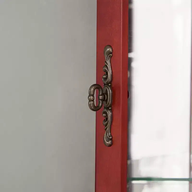 Vitrine d'angle avec éclairage, étagères en verre réglables et décoration perlée pour l'exposition de collections