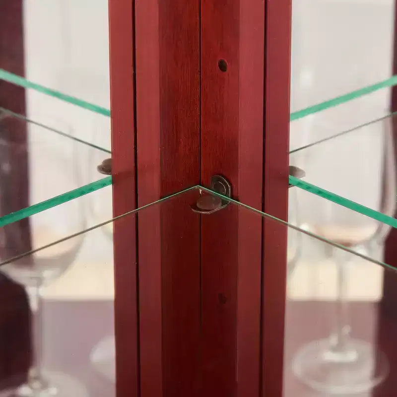 Vitrine d'angle avec éclairage, étagères en verre réglables et décoration perlée pour l'exposition de collections