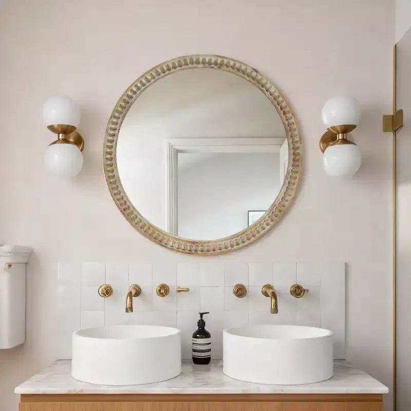 Miroir mural décoratif rond moderne avec cadre perlé, miroir de courtoisie pour salle de bain, miroir d'appoint pour salon ou entrée