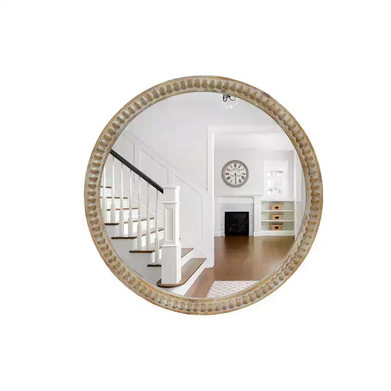Miroir mural décoratif rond moderne avec cadre perlé, miroir de courtoisie pour salle de bain, miroir d'appoint pour salon ou entrée