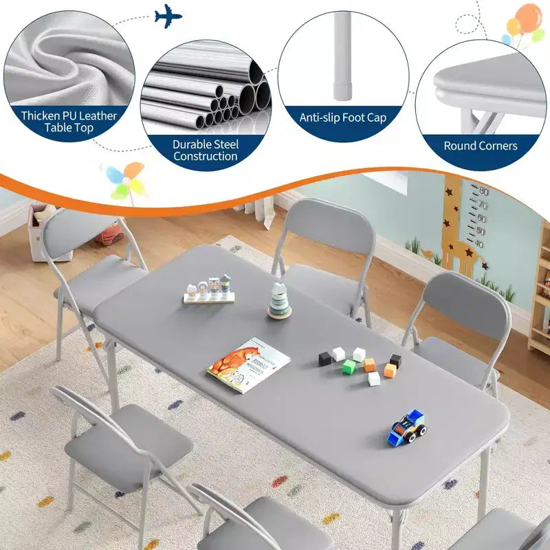 Table pliante rembourrée douce pour enfants, légère, pliable, sans assemblage, pour salle de jeux, salle à manger (table uniquement)