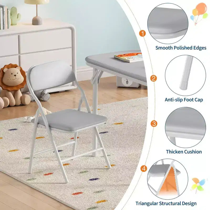 Table pliante rembourrée douce pour enfants, légère, pliable, sans assemblage, pour salle de jeux, salle à manger (table uniquement)