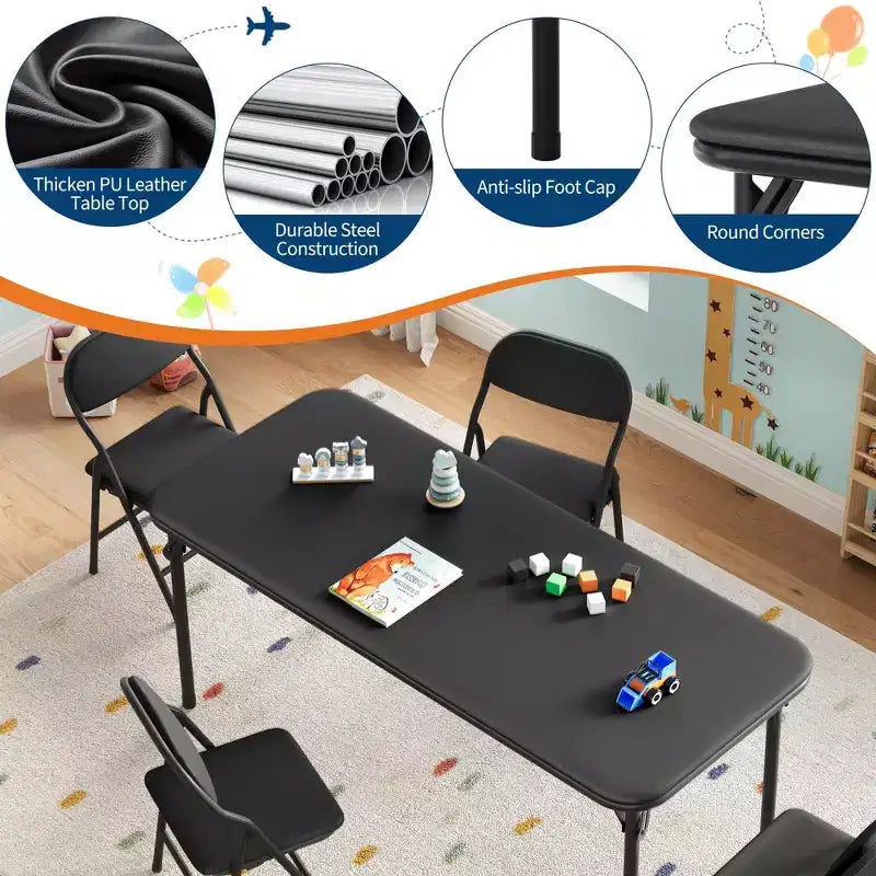 Table pliante rembourrée douce pour enfants, légère, pliable, sans assemblage, pour salle de jeux, salle à manger (table uniquement)