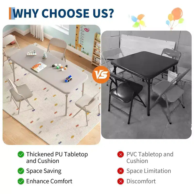 Table pliante rembourrée douce pour enfants, légère, pliable, sans assemblage, pour salle de jeux, salle à manger (table uniquement)