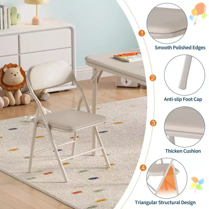 Table pliante rembourrée douce pour enfants, légère, pliable, sans assemblage, pour salle de jeux, salle à manger (table uniquement)