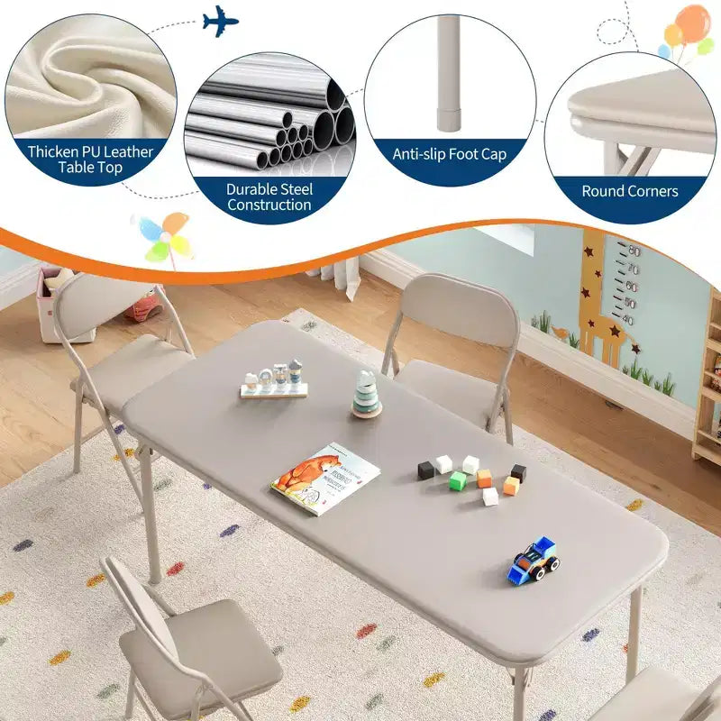 Table pliante rembourrée douce pour enfants, légère, pliable, sans assemblage, pour salle de jeux, salle à manger (table uniquement)