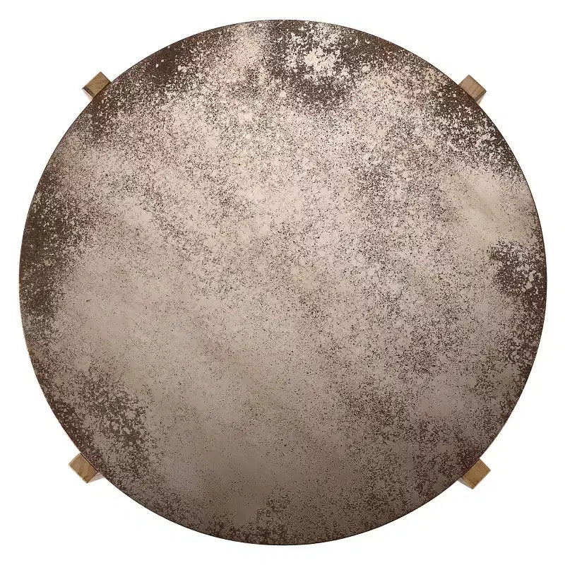 Table basse ronde vintage de 33 po avec base croisée, table centrale au fini rouille vieilli pour petits salons ou appartements