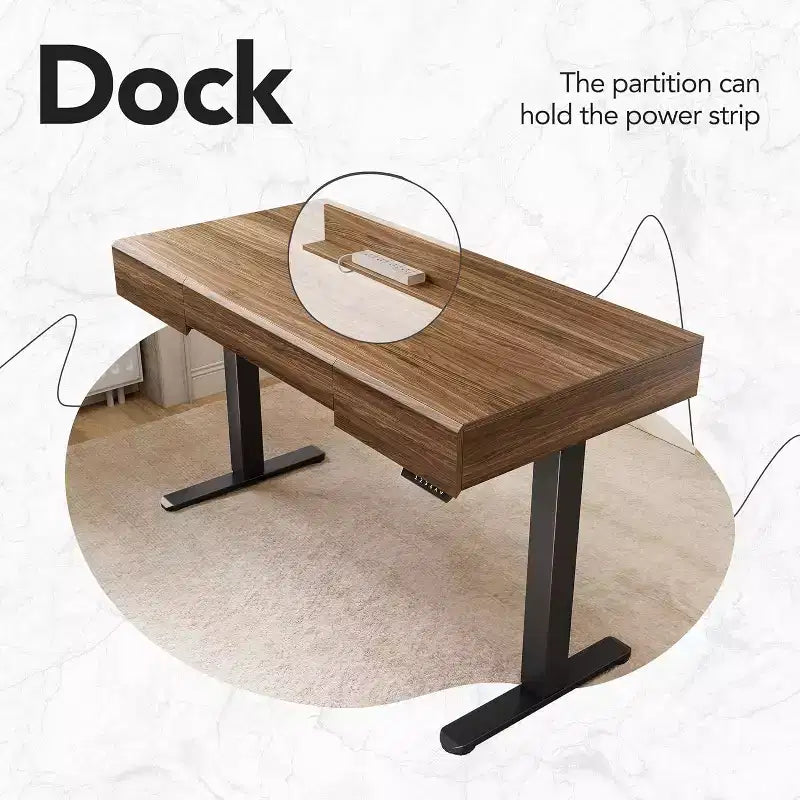 Bureau électrique de 122 cm avec tiroirs, bureau debout réglable en hauteur avec rangement, poste de travail informatique en noyer noir pour bureau à domicile