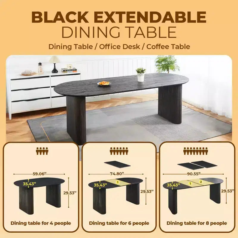 Table à manger extensible avec plateau en MDF et pieds en métal, pour salle à manger, bureau ou table basse