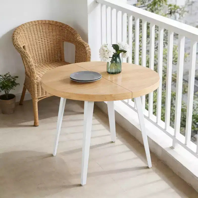 Table de salle à manger extensible avec pieds en métal et plateau en MDF, 100/140/180x100x75cm, finition chêne, pour usages multiples