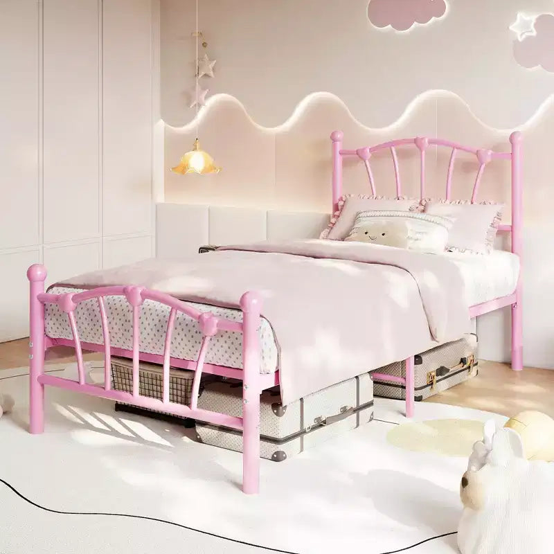 Cadre de lit plateforme en métal chic en forme de cœur - Plateforme robuste avec support à lattes, rangement sous le lit, pas besoin de sommier tapissier - Taille double, blanc