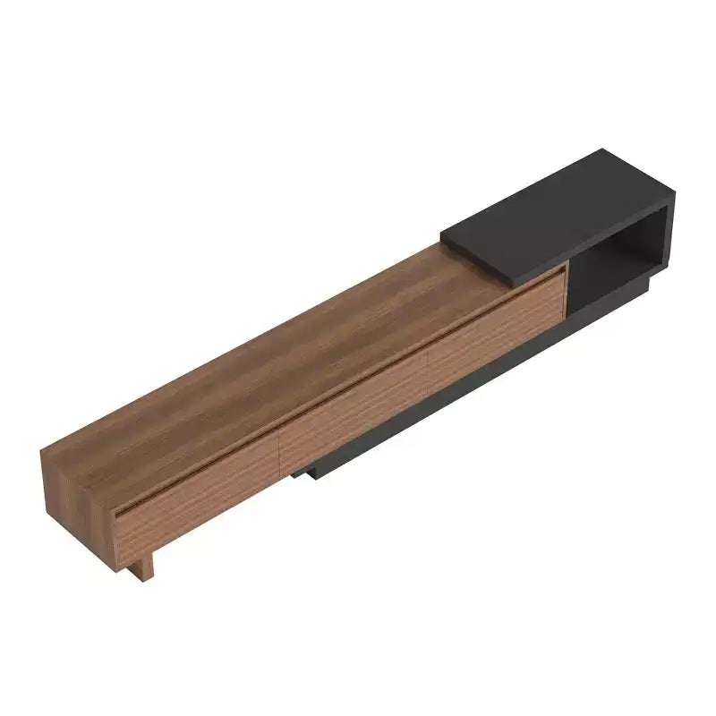 Meuble TV extensible avec 3 tiroirs, façade texturée et console multimédia moderne pour salon