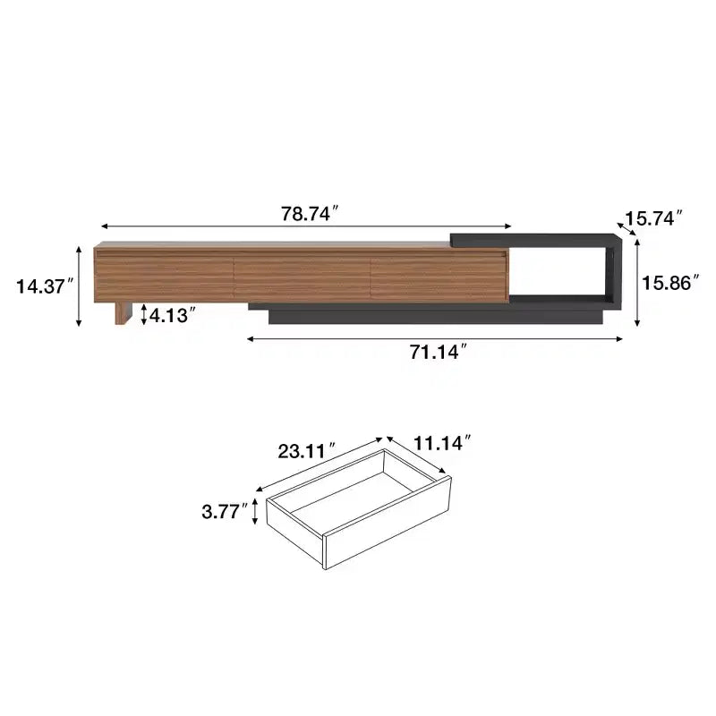 Meuble TV extensible avec 3 tiroirs, façade texturée et console multimédia moderne pour salon
