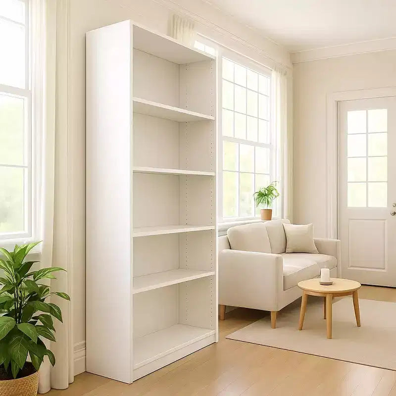 Étagère bibliothèque de 73,66 cm à cinq niveaux avec 5 étagères ouvertes et kit de sécurité anti-basculement, adaptée aux chambres et salons, Blanche