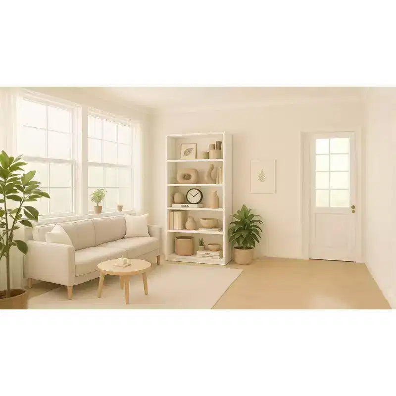 Étagère bibliothèque de 73,66 cm à cinq niveaux avec 5 étagères ouvertes et kit de sécurité anti-basculement, adaptée aux chambres et salons, Blanche