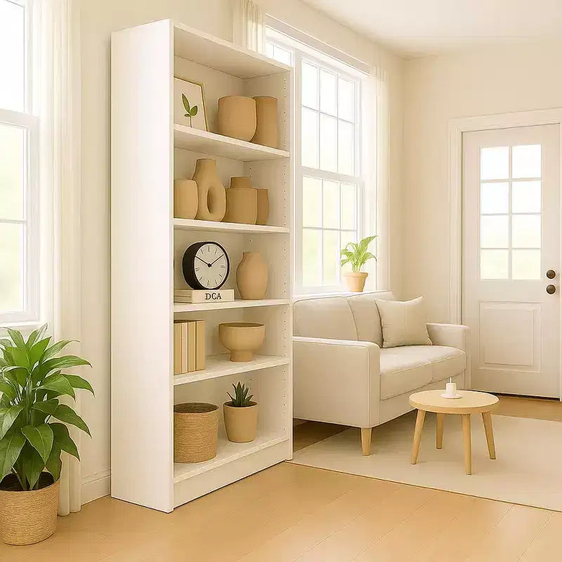 Étagère bibliothèque de 73,66 cm à cinq niveaux avec 5 étagères ouvertes et kit de sécurité anti-basculement, adaptée aux chambres et salons, Blanche